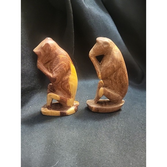 Vintage Hand Carved Wooden Monkeys - Picture 2 of 8
